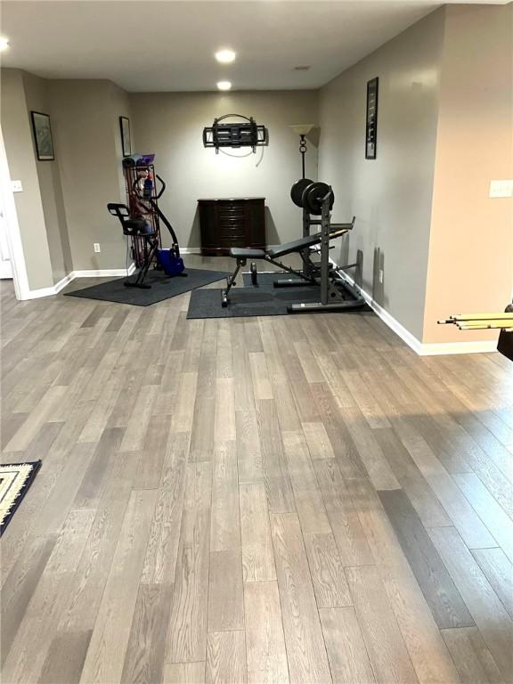 123 Windermere Ct, Peters Twp, PA 15317 - workout area featuring wood finished floors and recessed lighting