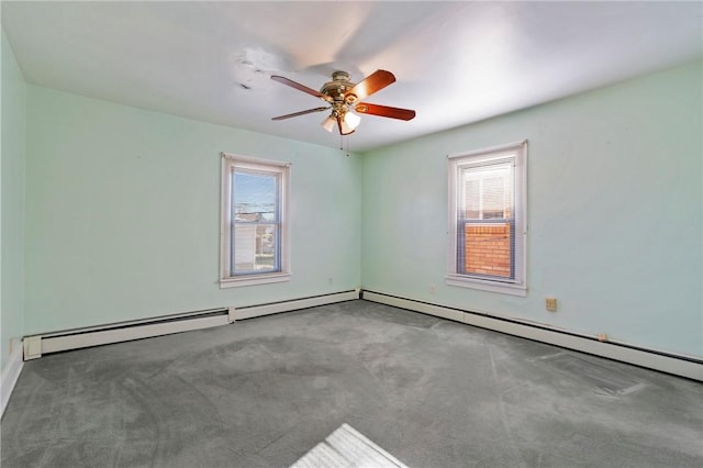 unfurnished room featuring baseboards, a ceiling fan, and carpet flooring