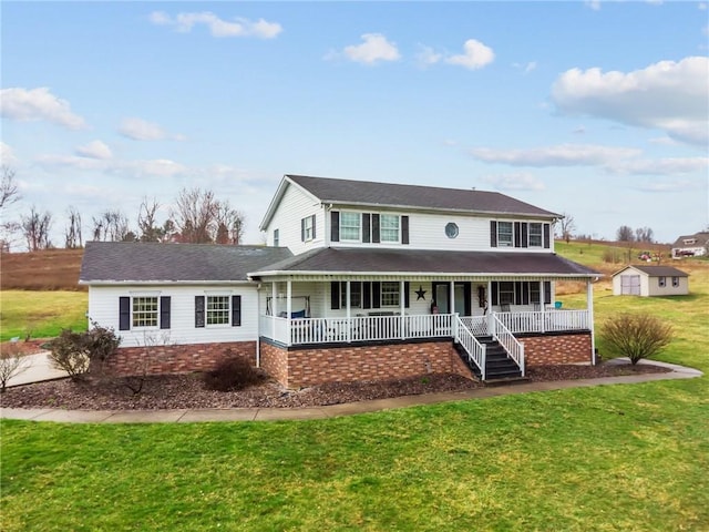 19 Misty Meadows Ln, Menallen Twp, PA 15401 - country-style home featuring covered porch, a front lawn, and an outbuilding