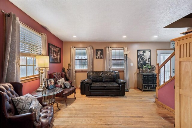 19 Misty Meadows Ln, Menallen Twp, PA 15401 - living room with light wood-type flooring, stairway, and recessed lighting