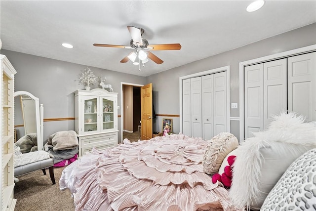 19 Misty Meadows Ln, Menallen Twp, PA 15401 - carpeted bedroom featuring multiple closets, ceiling fan, and recessed lighting