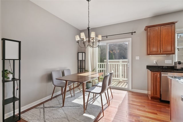 2802 Jane St, South Side, PA 15203 - dining space featuring light wood finished floors, a chandelier, and baseboards