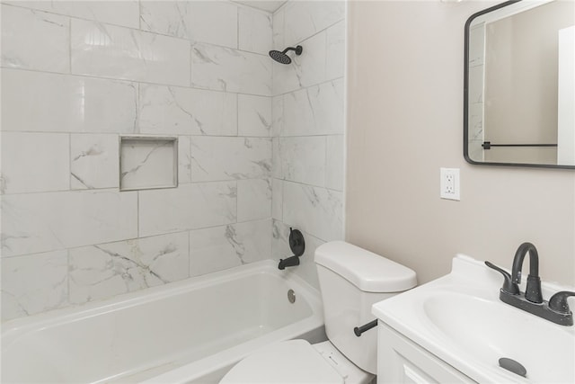 full bathroom featuring toilet, shower / bath combination, and vanity