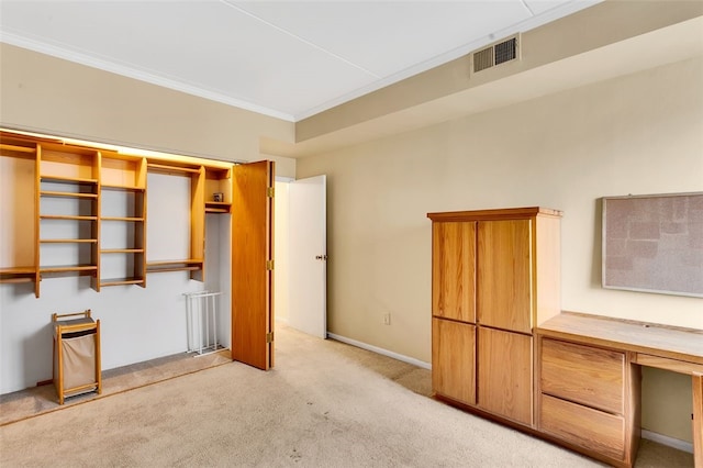 5841 Morrowfield Ave Unit 104, Squirrel Hill, PA 15217 - unfurnished bedroom with baseboards, visible vents, crown molding, and light colored carpet