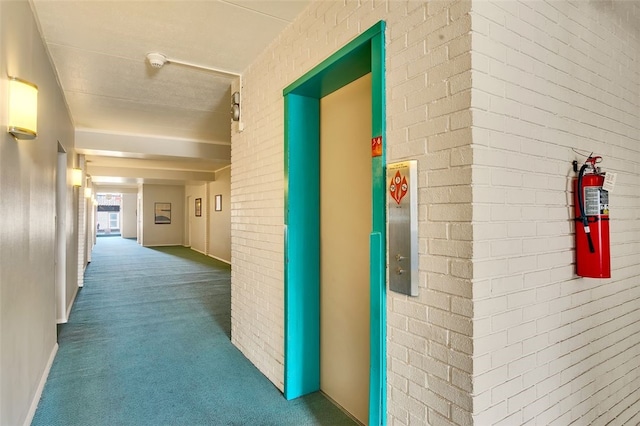 5841 Morrowfield Ave Unit 104, Squirrel Hill, PA 15217 - hallway featuring elevator, carpet, and brick wall