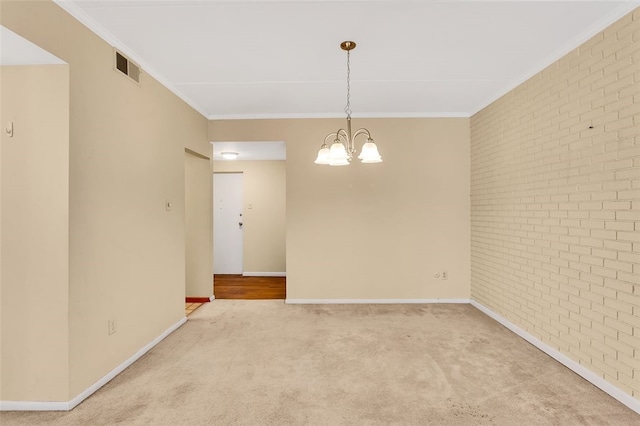 5841 Morrowfield Ave Unit 104, Squirrel Hill, PA 15217 - spare room featuring light carpet, visible vents, ornamental molding, and brick wall
