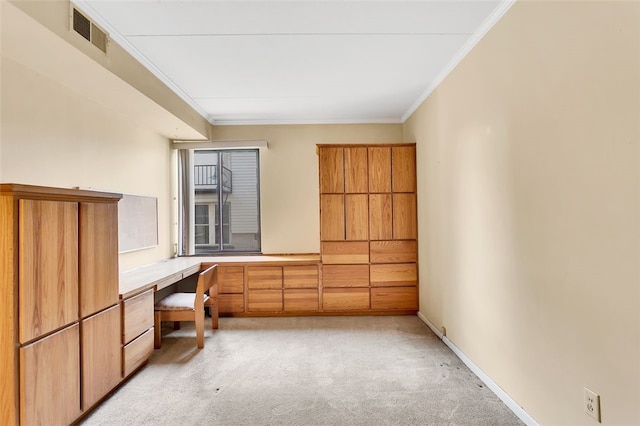 5841 Morrowfield Ave Unit 104, Squirrel Hill, PA 15217 - unfurnished office with crown molding, built in study area, light carpet, baseboards, and visible vents