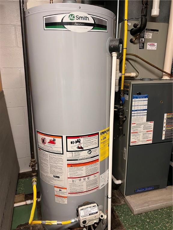 utilities featuring gas water heater and heating unit