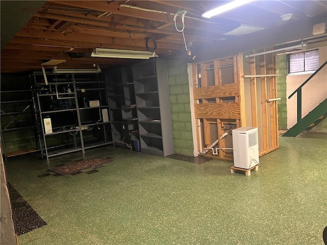basement with concrete block wall