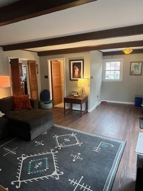 111 Mckenney Dr, Brighton Twp, PA 15009 - living room with baseboards, wood finished floors, and beamed ceiling