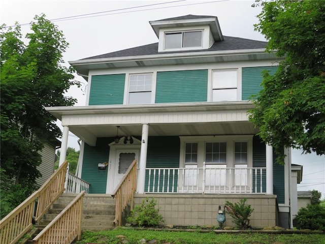 437 Shady Ave, Charleroi Boro, PA 15022 - traditional style home featuring a porch, stairway, and roof with shingles
