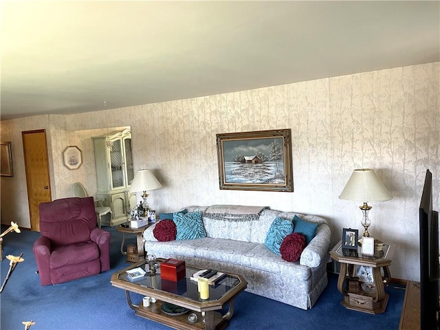 living area featuring carpet flooring