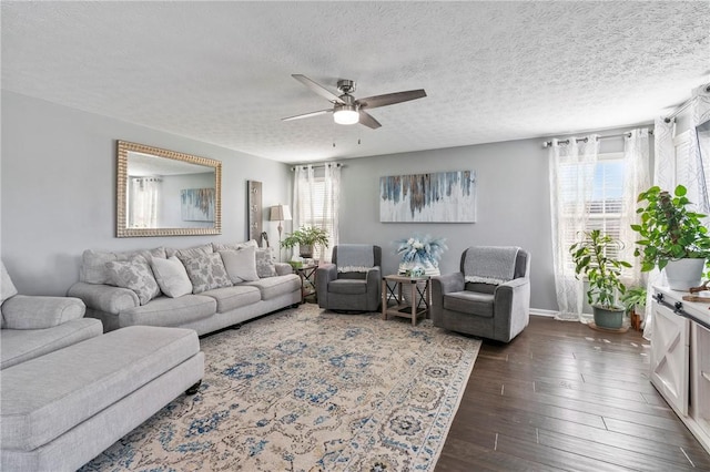 145 Brighton Ln, Adams Twp, PA 16046 - living area with ceiling fan, dark wood-style flooring, a textured ceiling, and baseboards