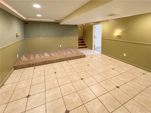 1248 Satellite Cir, Upper St Clair, PA 15241 - finished basement with stairs, tile patterned flooring, and recessed lighting