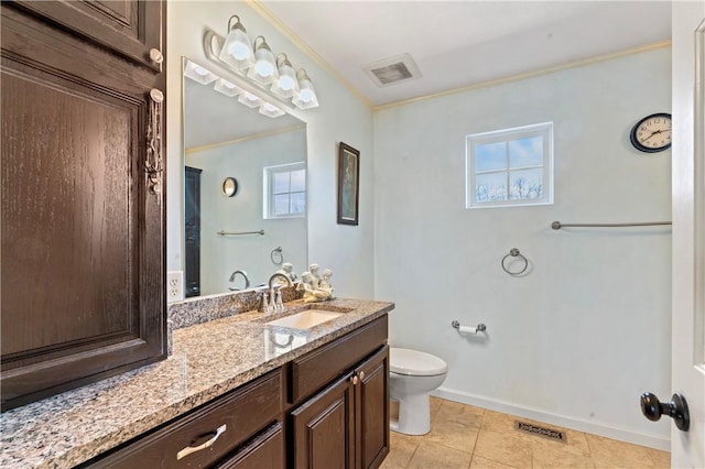 505 Luke Ct, Cranberry Twp, PA 16066 - bathroom with crown molding, toilet, vanity, baseboards, and tile patterned flooring