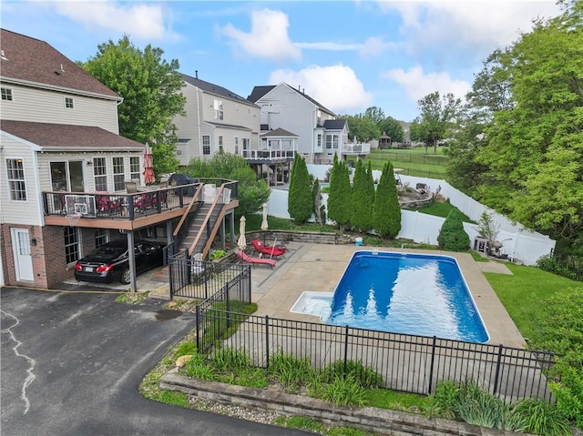 505 Luke Ct, Cranberry Twp, PA 16066 - view of swimming pool with a wooden deck, stairway, a patio area, and a residential view