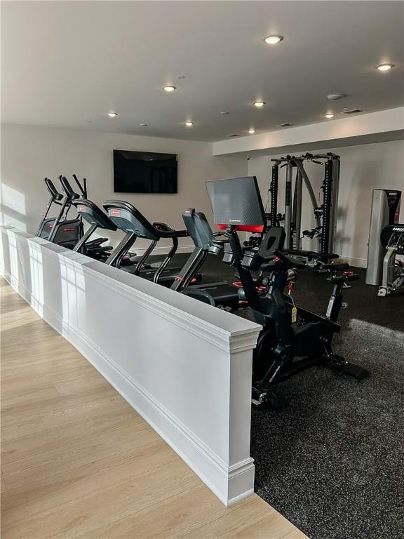 1 1st St Unit 413, Oakmont, PA 15139 - exercise room with wood finished floors and recessed lighting