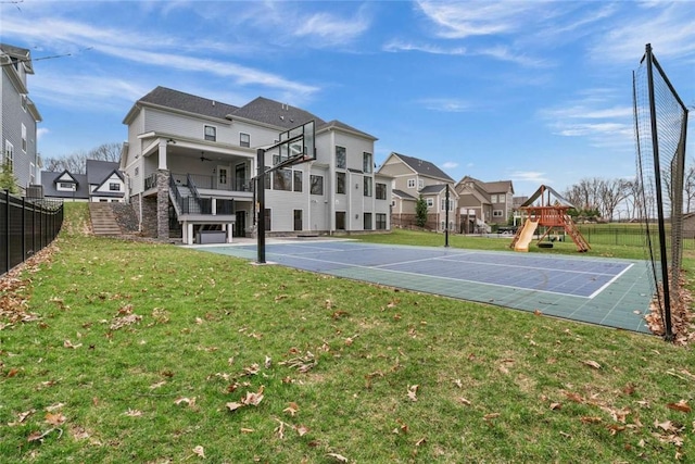 671 Chilliwack Ln, Marshall, PA 16046 - view of basketball court with fence, a lawn, a residential view, and playground community