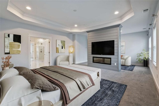 671 Chilliwack Ln, Marshall, PA 16046 - bedroom featuring visible vents, a tray ceiling, crown molding, and carpet floors