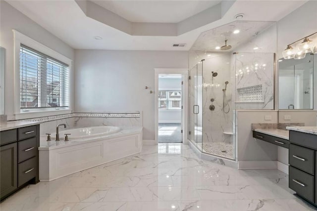 671 Chilliwack Ln, Marshall, PA 16046 - bathroom featuring a marble finish shower, visible vents, a bath, and baseboards