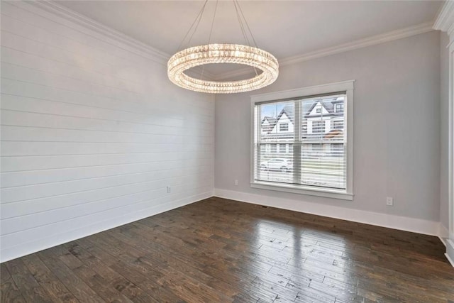 671 Chilliwack Ln, Marshall, PA 16046 - unfurnished dining area featuring dark wood-style flooring, baseboards, an inviting chandelier, and crown molding