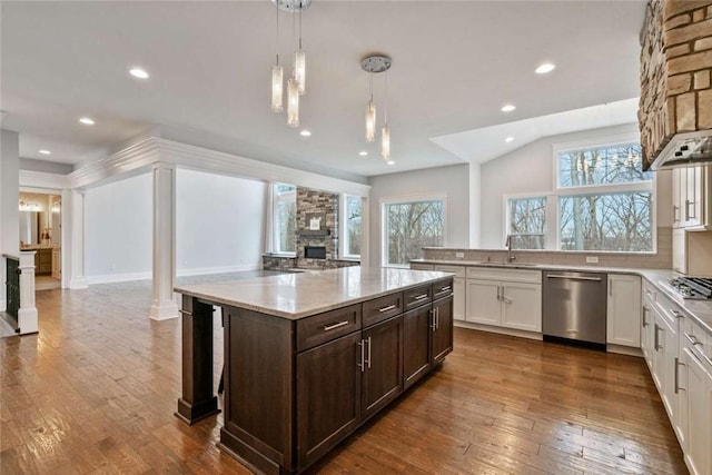 671 Chilliwack Ln, Marshall, PA 16046 - kitchen featuring white cabinets, dark wood-style flooring, open floor plan, dark brown cabinetry, and stainless steel appliances