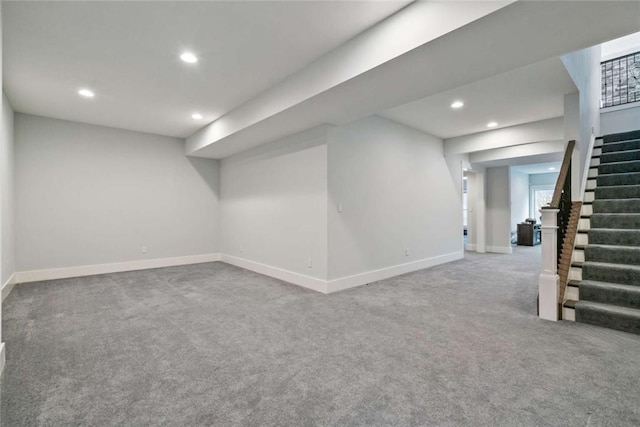 671 Chilliwack Ln, Marshall, PA 16046 - finished below grade area with recessed lighting, carpet, and stairway