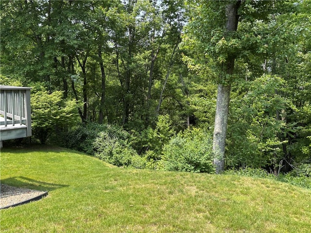 129 Lakeshore Dr, Center Twp But, PA 16001 - view of green lawn with a wooden deck and a view of trees