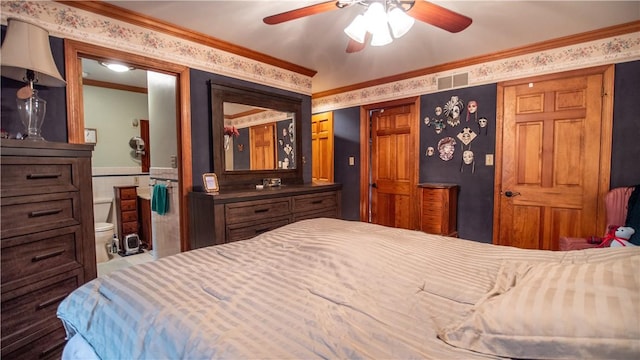612 Freeport Rd, South Buffalo Twp, PA 16229 - bedroom with a wainscoted wall, crown molding, and ceiling fan