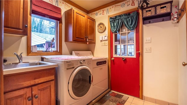 612 Freeport Rd, South Buffalo Twp, PA 16229 - laundry room with cabinet space, separate washer and dryer, and light tile patterned flooring