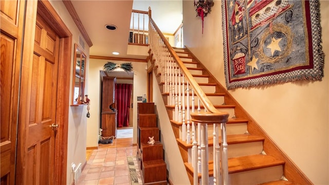 612 Freeport Rd, South Buffalo Twp, PA 16229 - staircase with recessed lighting, baseboards, and crown molding