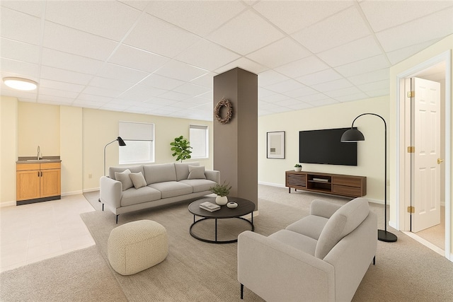 114 Adella Ct, Penn Twp Wml, PA 15644 - living area with light colored carpet, a drop ceiling, and baseboards