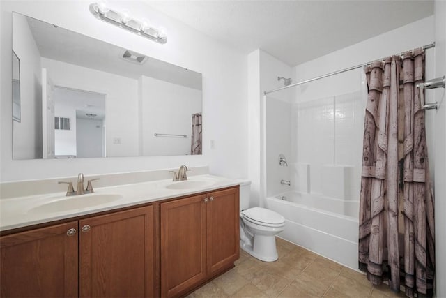1768 Haflinger Dr, North Huntingdon, PA 15642 - bathroom featuring double vanity, toilet, shower / bath combination with curtain, and a sink