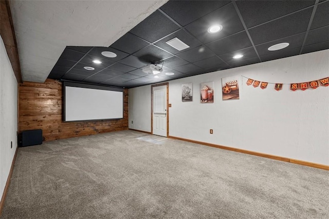 1768 Haflinger Dr, North Huntingdon, PA 15642 - carpeted cinema room featuring recessed lighting, baseboards, a drop ceiling, and wood walls