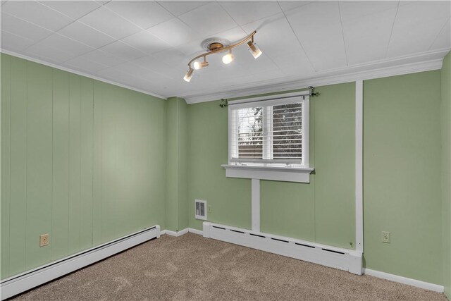 115 Powell St, Wilkins Twp, PA 15112 - carpeted spare room with a baseboard radiator, crown molding, and baseboards