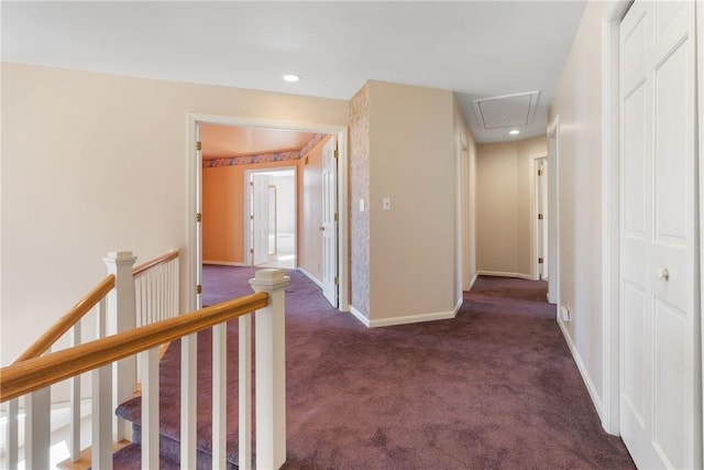 2036 Revere Dr, Connellsville, PA 15425 - hall featuring attic access, an upstairs landing, dark carpet, and recessed lighting