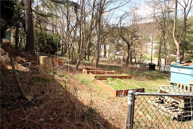 view of yard with a garden and fence