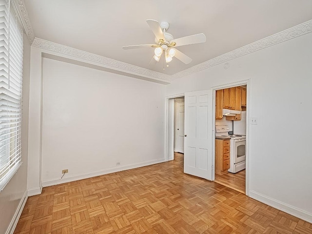144 N Dithridge St Unit 510, Oakland, PA 15213 - unfurnished room with crown molding, baseboards, and a ceiling fan