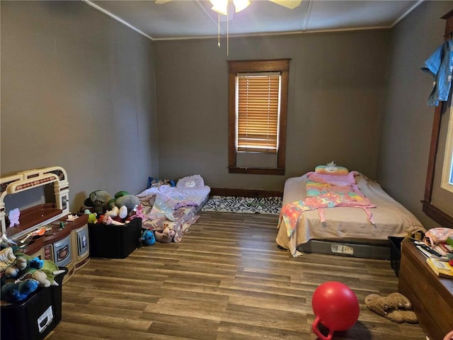 104 Forrest St, Petrolia, PA 16050 - bedroom with ornamental molding, wood finished floors, and ceiling fan
