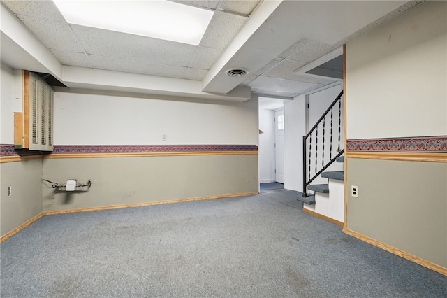130 Shiela Dr, Green Tree, PA 15220 - finished basement with carpet, baseboards, stairway, and a drop ceiling