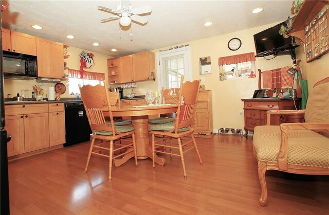 2369 Harrow Rd, Upper St Clair, PA 15241 - dining area featuring a ceiling fan, light wood-style floors, and recessed lighting