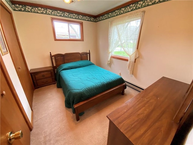 7005 N Dr, Shenango-Cra, PA 16134 - bedroom with a baseboard heating unit, crown molding, and carpet