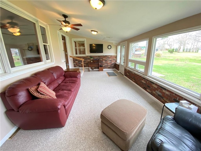 7005 N Dr, Shenango-Cra, PA 16134 - sunroom featuring brick wall, carpet, and lofted ceiling