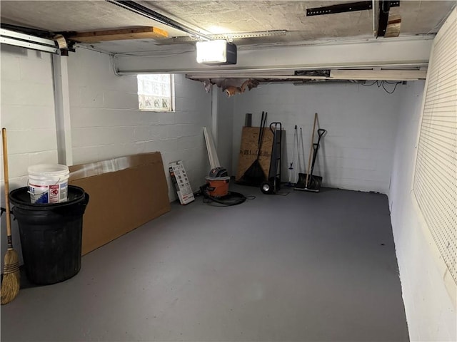 below grade area with concrete block wall