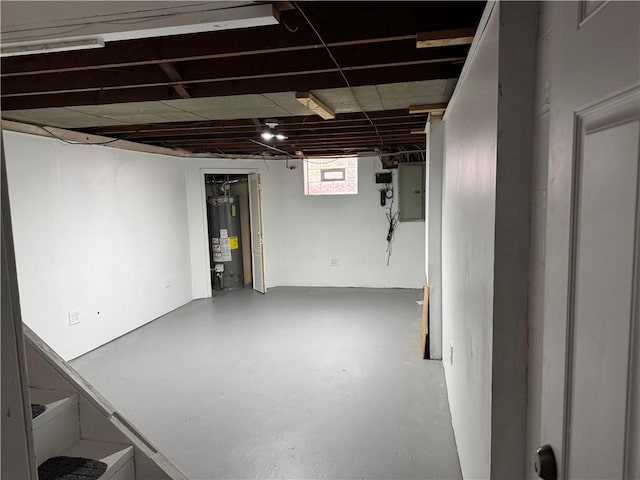 below grade area with water heater and electric panel