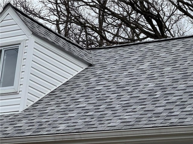 details featuring roof with shingles