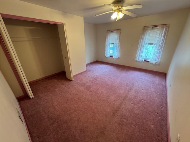 966 Fayette City Rd, Fayette City, PA 15438 - unfurnished bedroom with a ceiling fan, baseboards, a closet, and light colored carpet