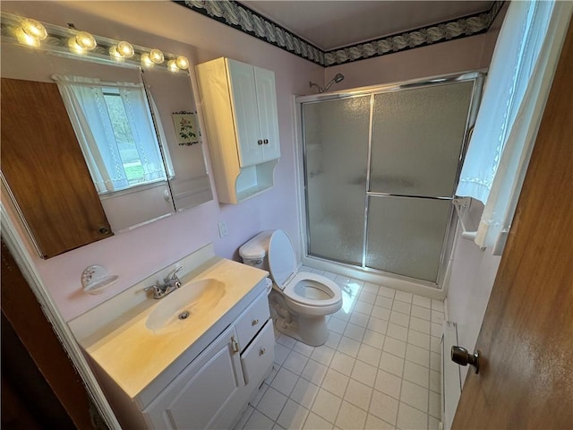 966 Fayette City Rd, Fayette City, PA 15438 - full bath featuring radiator, tile patterned floors, toilet, vanity, and a stall shower