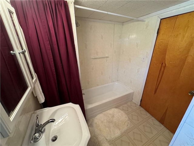 966 Fayette City Rd, Fayette City, PA 15438 - bathroom with shower / bath combo, tile patterned floors, and a sink