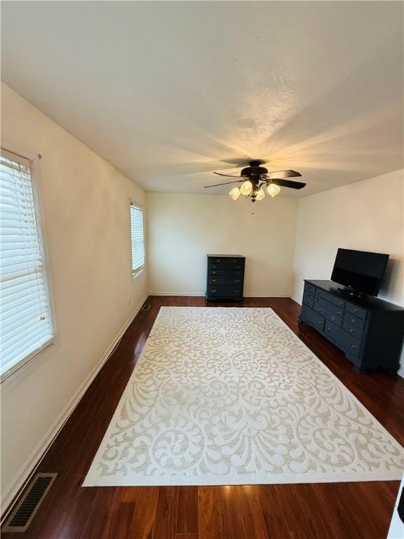5 Trotwood Cir, North Strabane, PA 15317 - living room with a ceiling fan, dark wood-type flooring, and baseboards